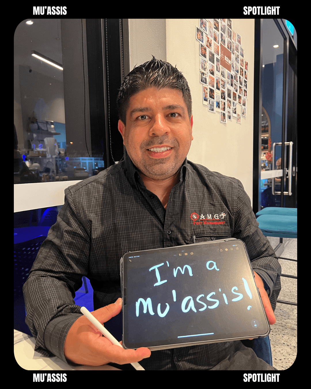 Br. Ali Ghafoor standing beside his AMG Pest Management Team
